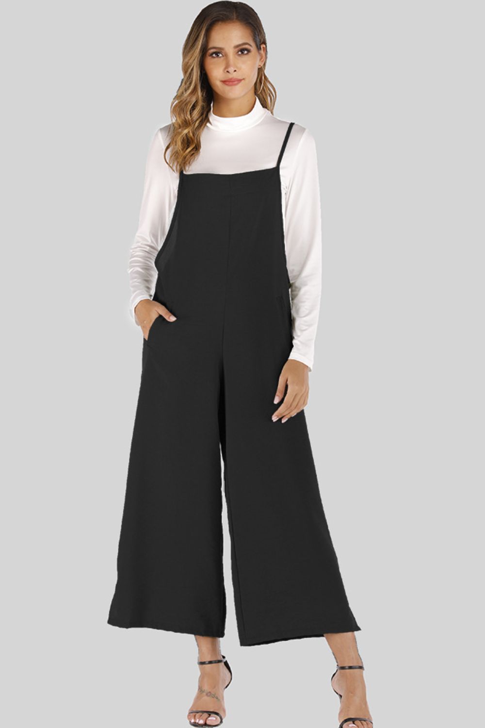 Full Size Cropped Wide Leg Overalls with Pockets-Angel Casuals