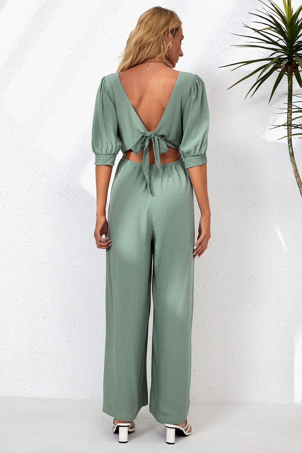 V-Neck Half Sleeve Jumpsuit-Angel Casuals