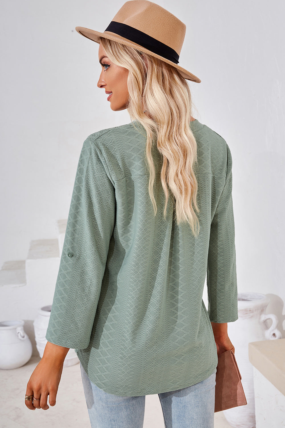 Notched Roll-Tab Sleeve T-Shirt-Angel Casuals