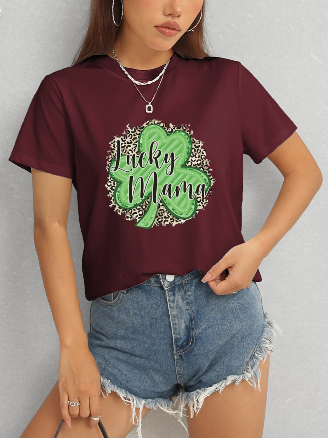 LUCKY MAMA Round Neck T-Shirt-Angel Casuals