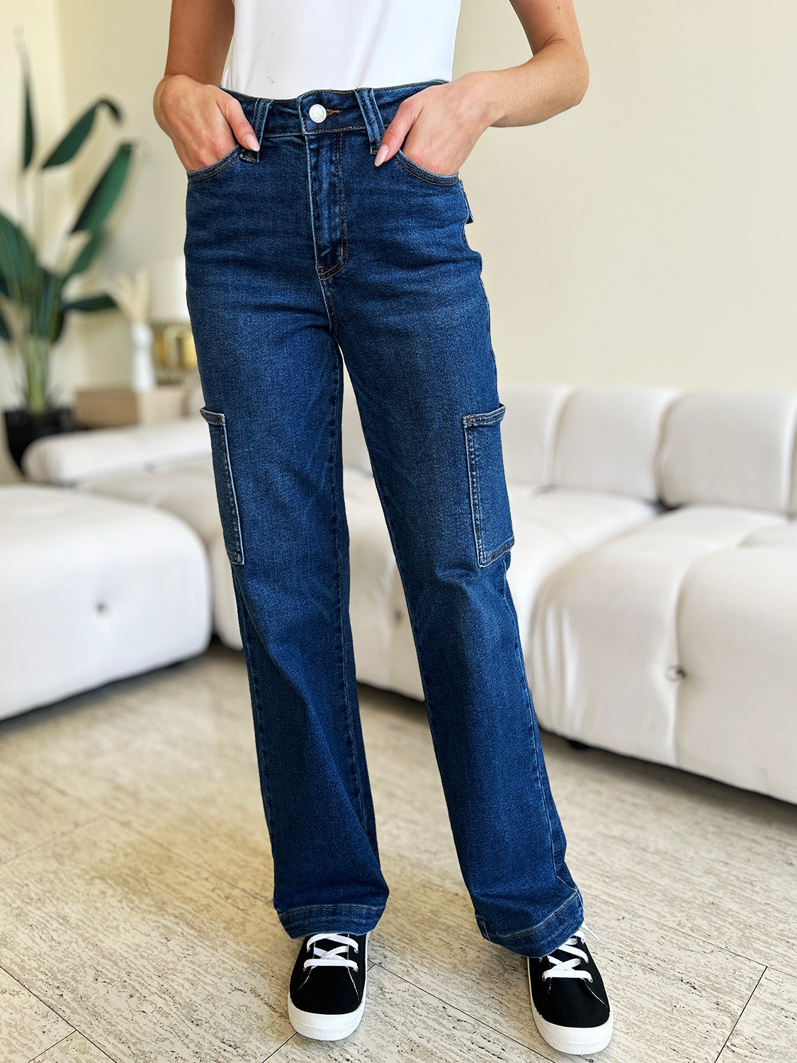 Judy Blue Full Size High Waist Straight Cargo Jeans-Angel Casuals