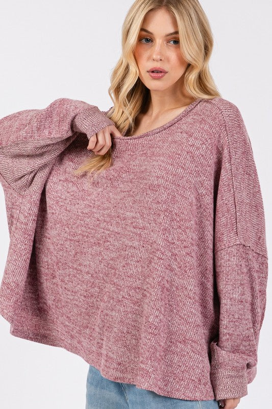 SAGE + FIG Round Neck Batwing Sleeve Oversize Top-Angel Casuals