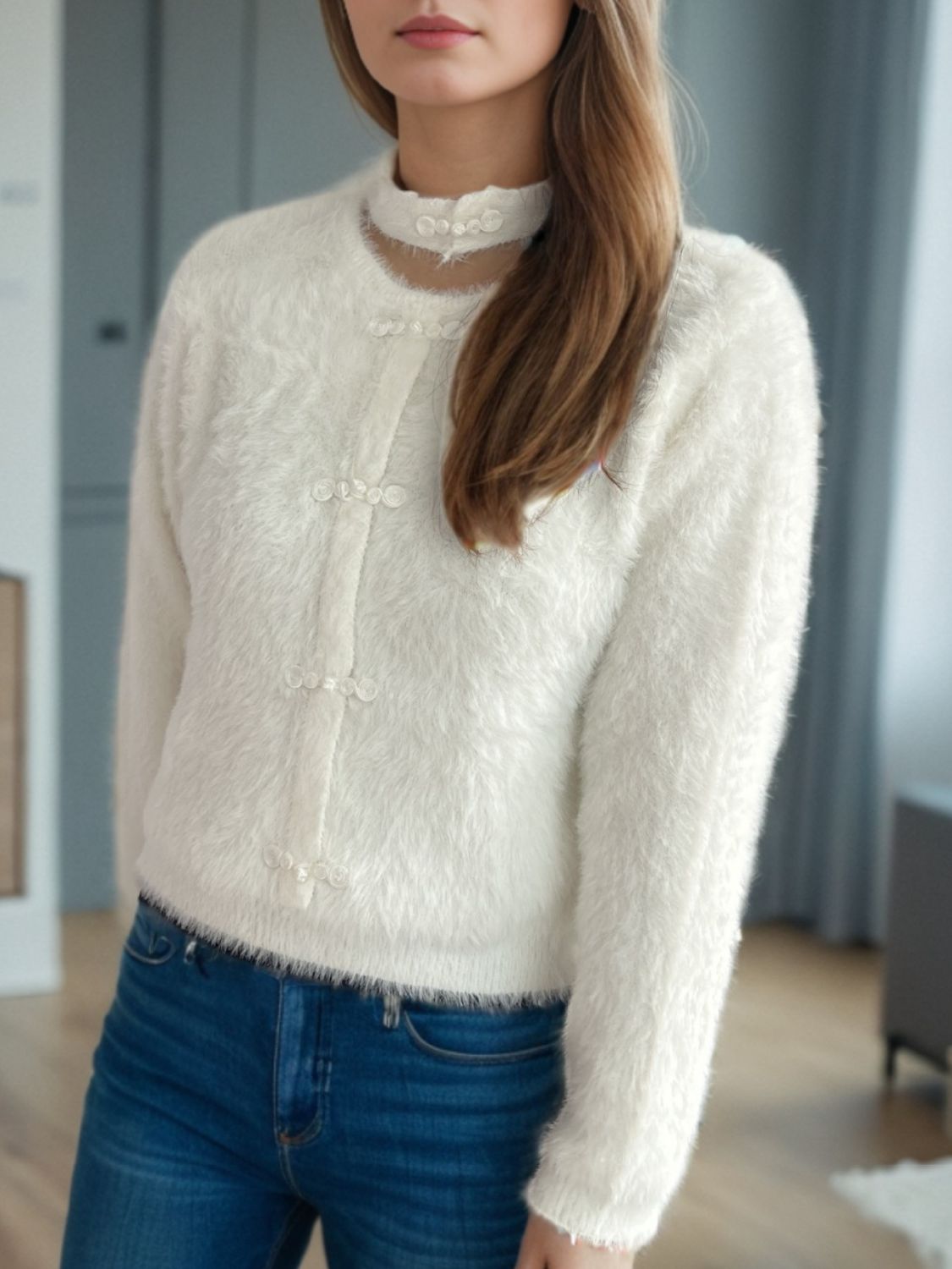 Cutout Knot Button Long Sleeve Cardigan-Angel Casuals