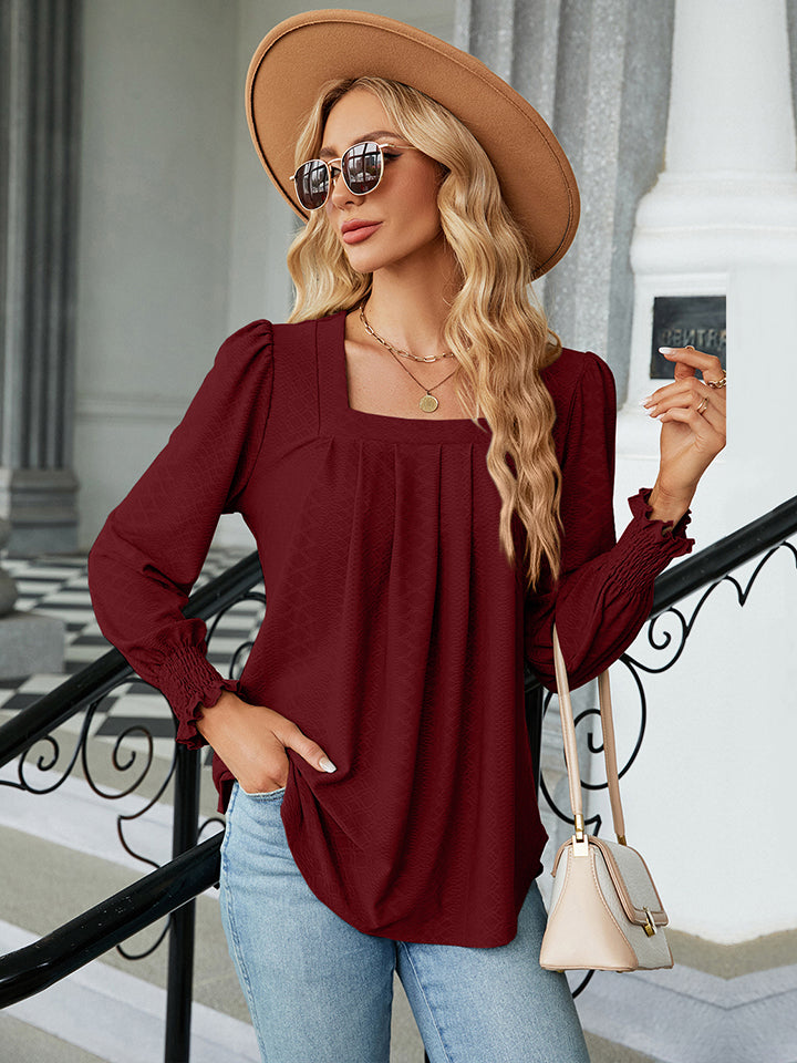 Square Neck Puff Sleeve Blouse-Angel Casuals