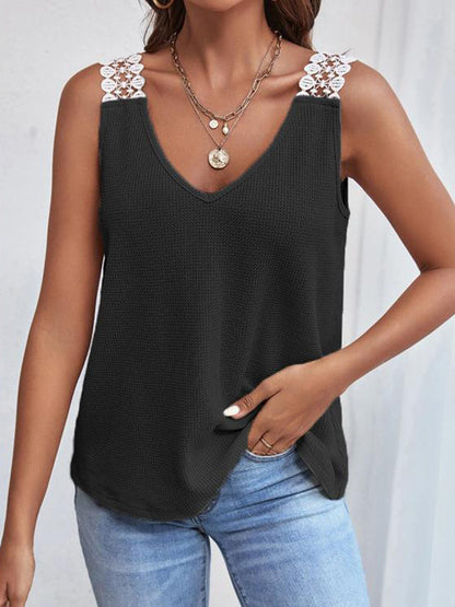 Full Size Lace Detail V-Neck Tank-Angel Casuals