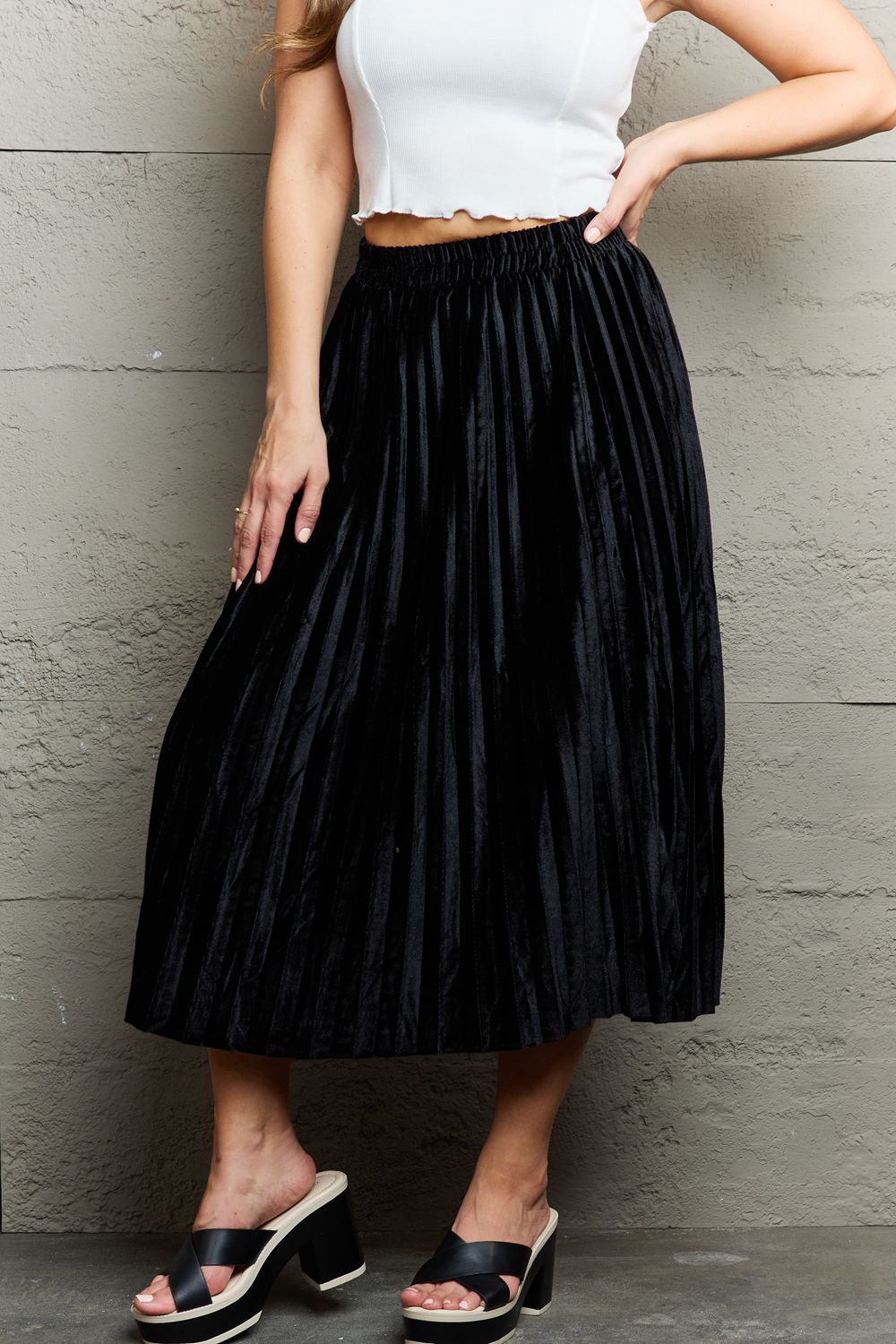 Ninexis Accordion Pleated Flowy Midi Skirt-Angel Casuals