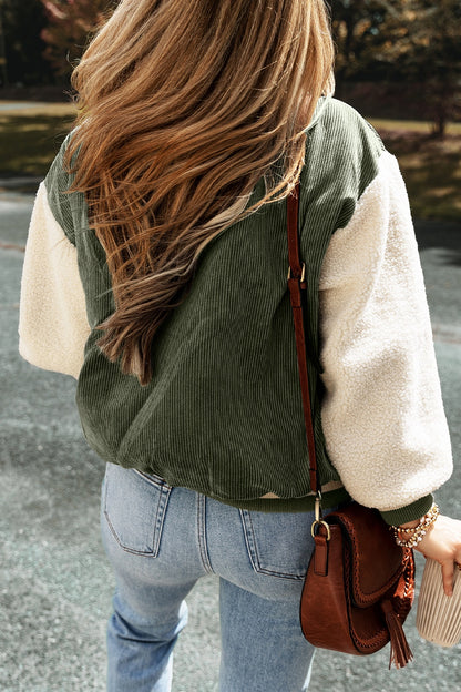 Contrast Baseball Collar Snap Down Long Sleeve Jacket-Angel Casuals