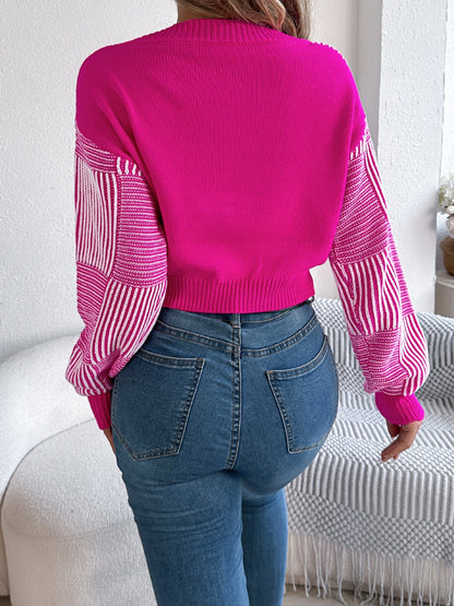 Striped V-Neck Long Sleeve Sweater-Angel Casuals