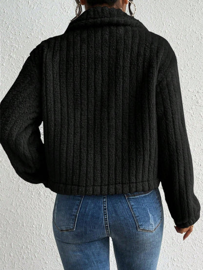 Fuzzy Button Up Collared Neck Jacket-Angel Casuals