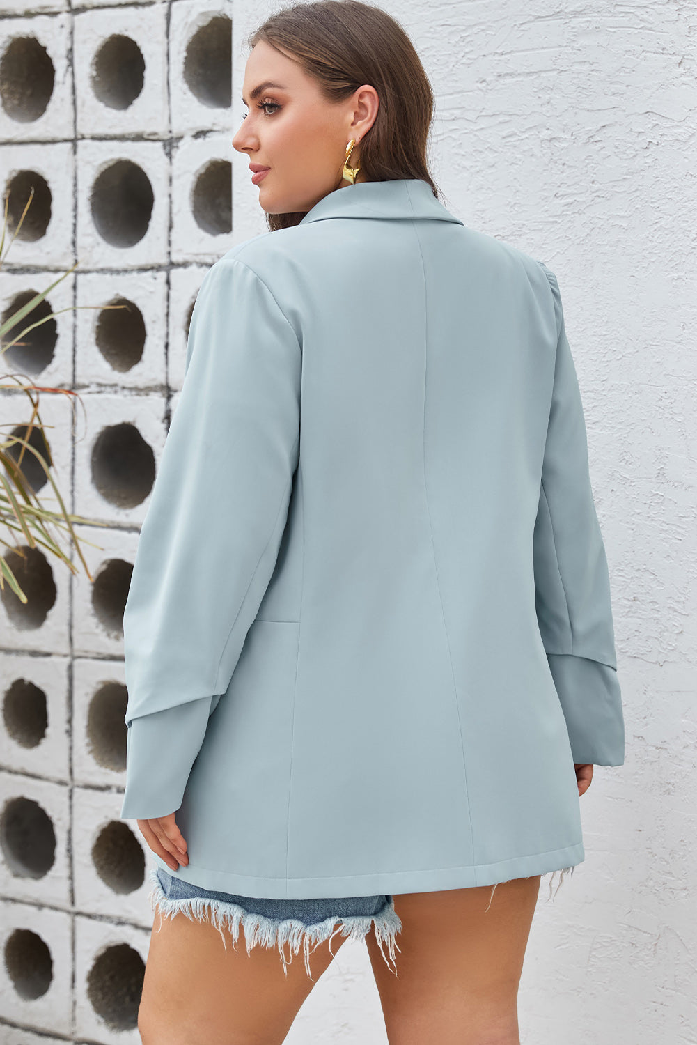 Plus Size Shawl Collar Long Sleeve Blazer-Angel Casuals