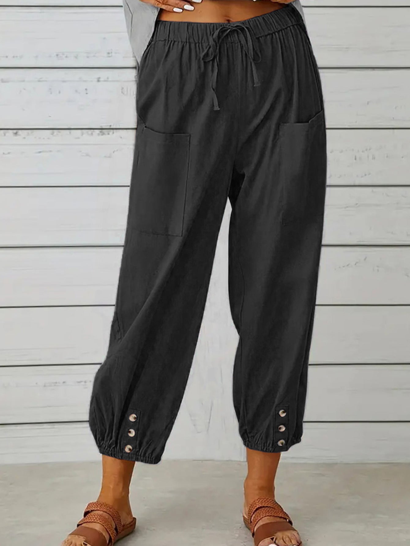 Decorative Button Cropped Pants-Angel Casuals