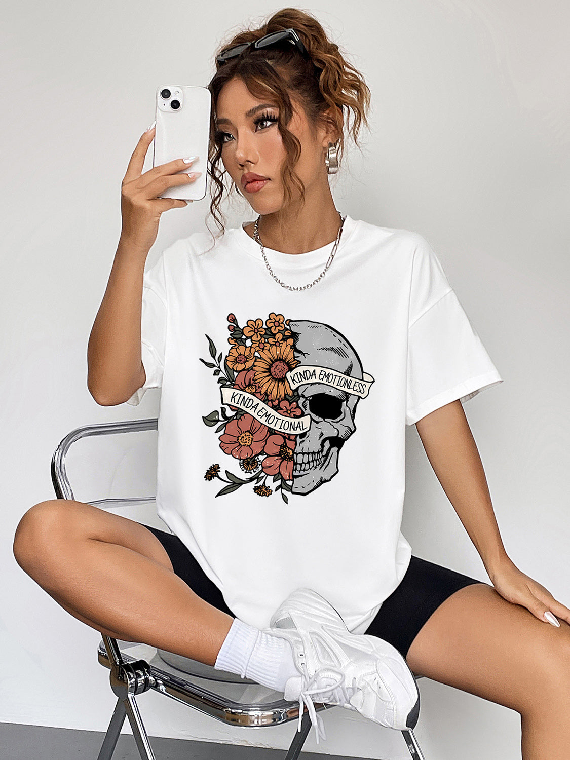 Round Neck Short Sleeve Graphic T-Shirt-Angel Casuals