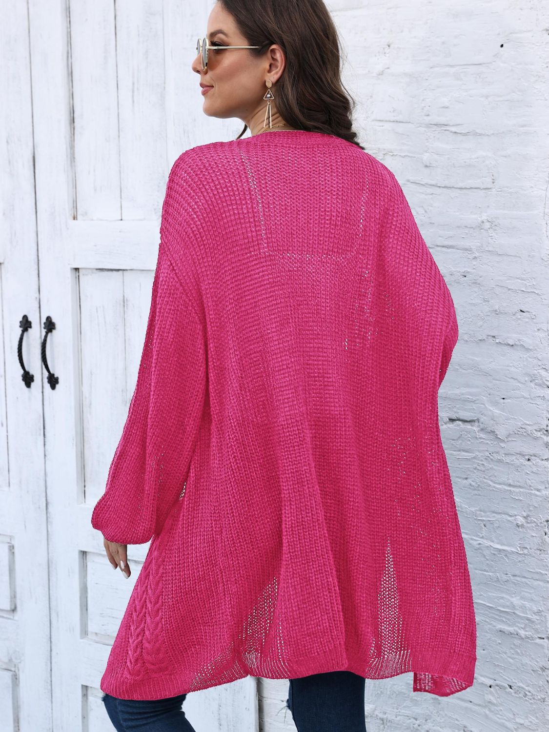 Cable-Knit Open Front Long Sleeve Cardigan-Angel Casuals