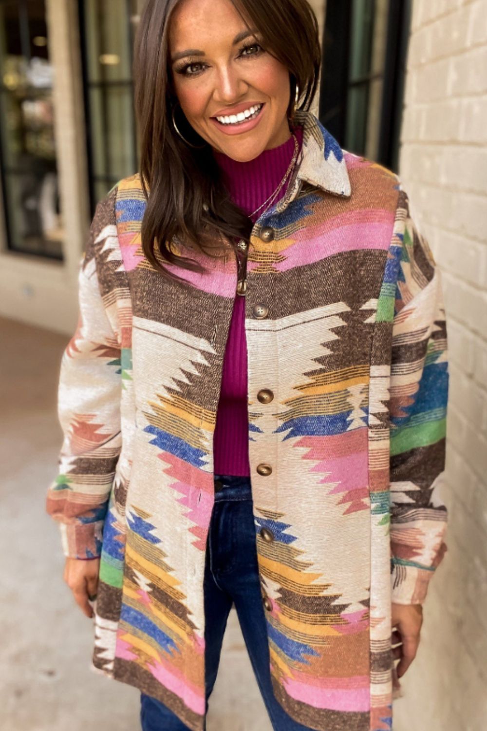 Geometric Button Up Long Sleeve Jacket-Angel Casuals