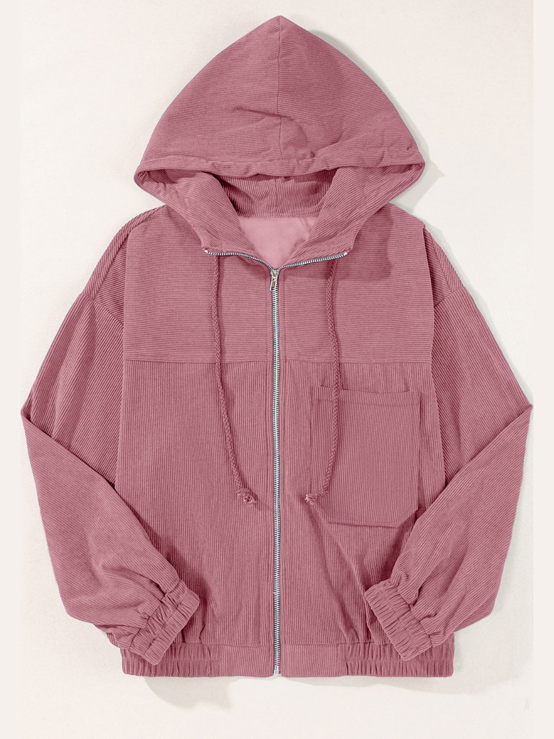 Drawstring Zip Up Long Sleeve Hooded Jacket-Angel Casuals