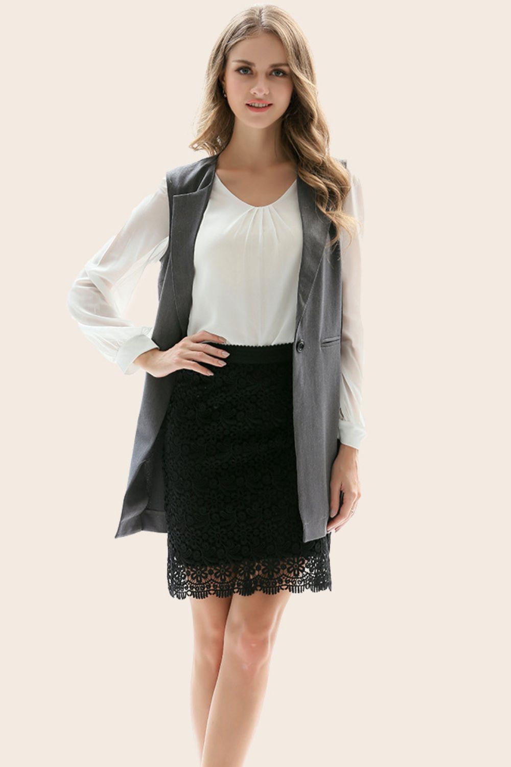 One-Button Sleeveless Longline Blazer-Angel Casuals