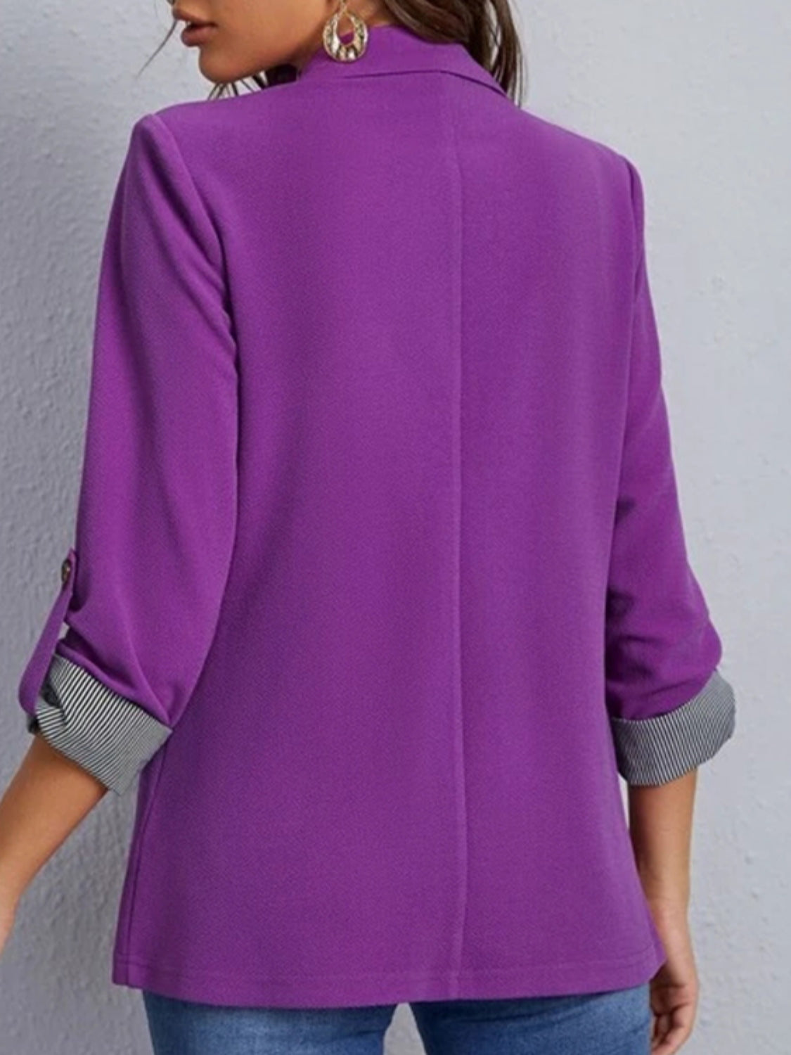 Lapel Collar Roll-Tab Sleeve Blazer-Angel Casuals