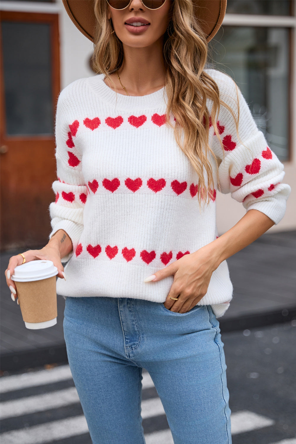 Angel Wings Heart Round Neck Long Sleeve Sweater-Angel Casuals