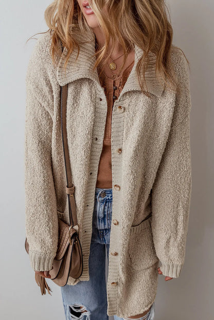 Pocketed Button Up Long Sleeve Cardigan-Angel Casuals