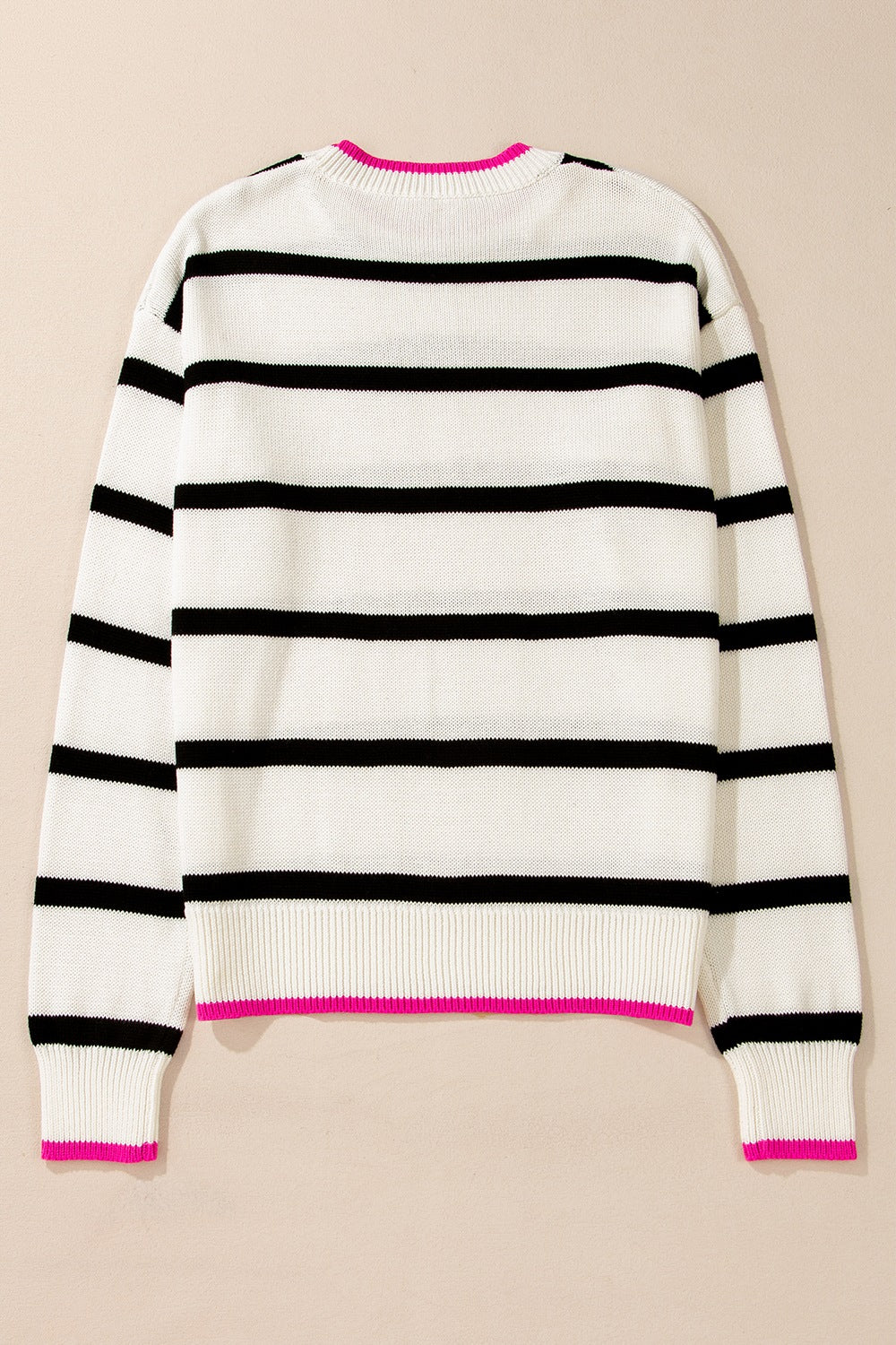 Striped Round Neck Drop Shoulder Sweater-Angel Casuals