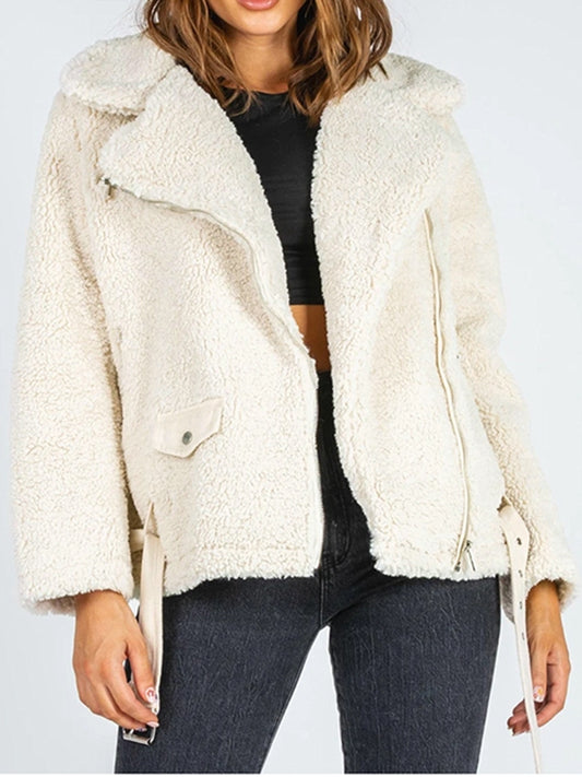 Zip-Up Belted Sherpa Jacket-Angel Casuals