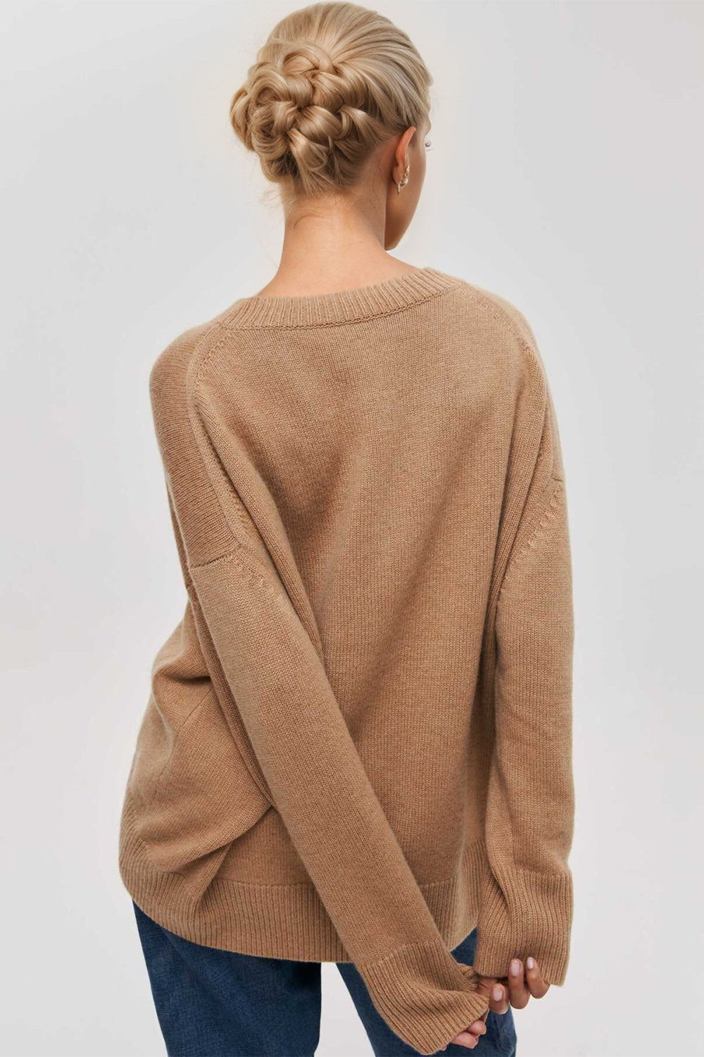 Basic Bae Round Neck Dropped Shoulder Long Sleeve Sweater-Angel Casuals