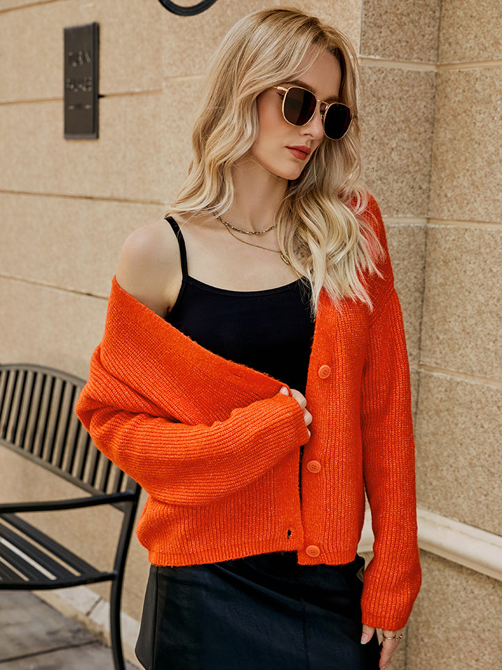 Dropped Shoulder Button Up Cardigan-Angel Casuals