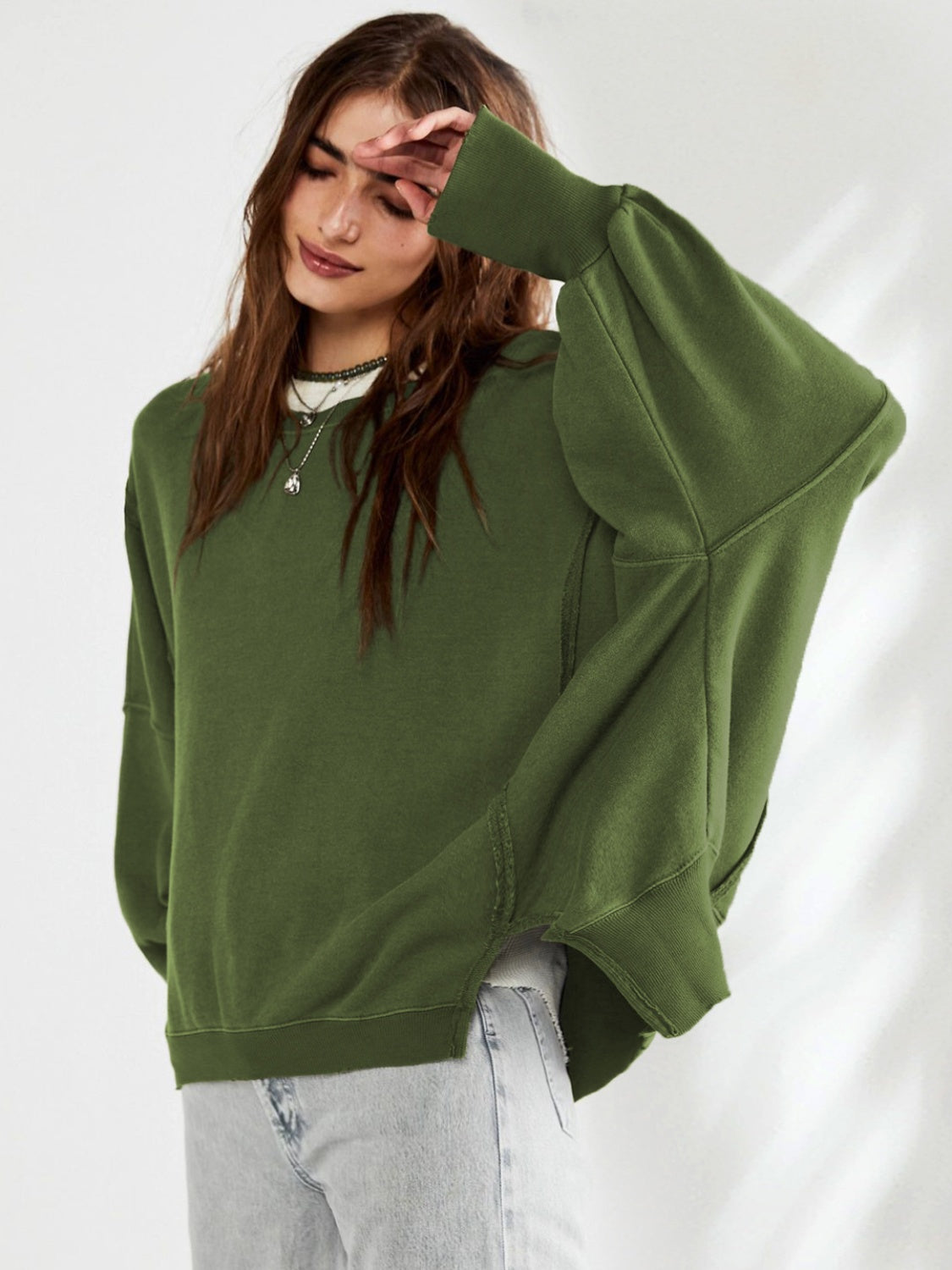 Slit Round Neck Dropped Shoulder T-Shirt-Angel Casuals