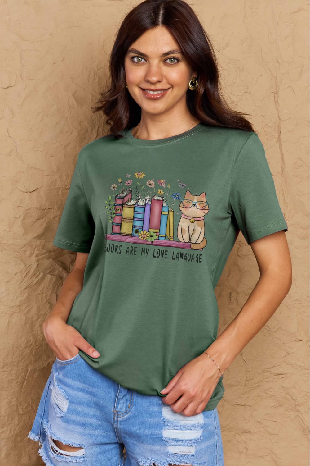 Simply Love Full Size BOOKS ARE MY LOVE LANGUAGE Graphic Cotton Tee-Angel Casuals