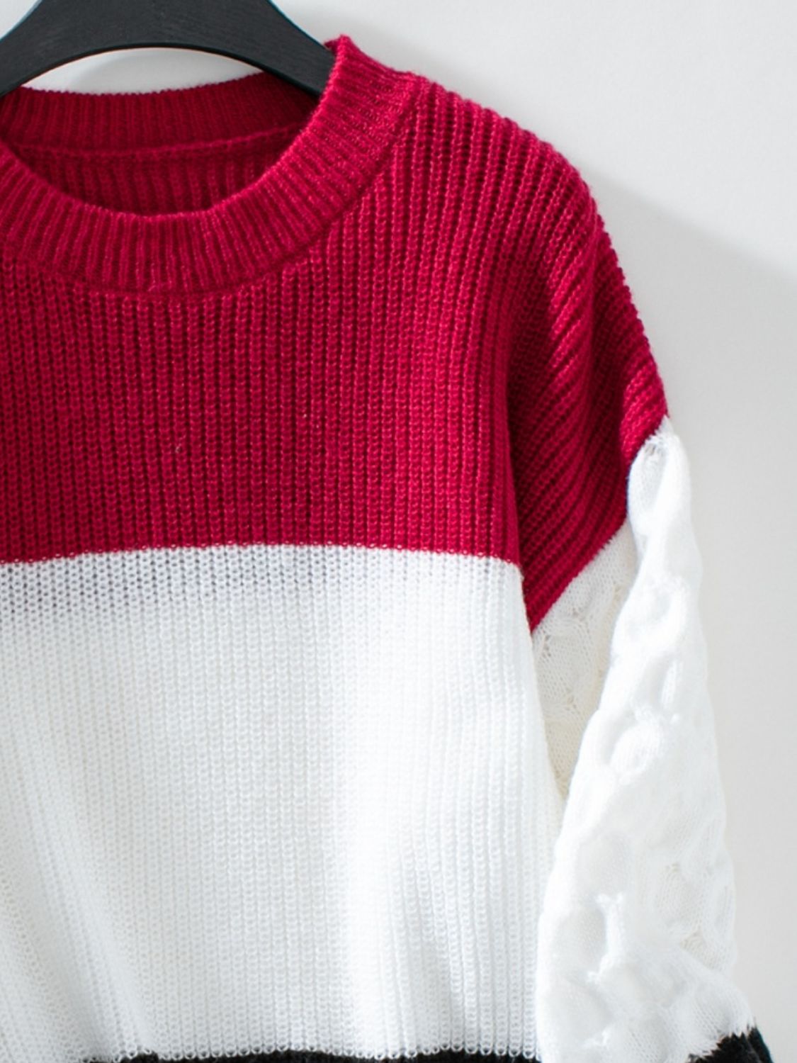 Color Block Round Neck Long Sleeve Sweater-Angel Casuals