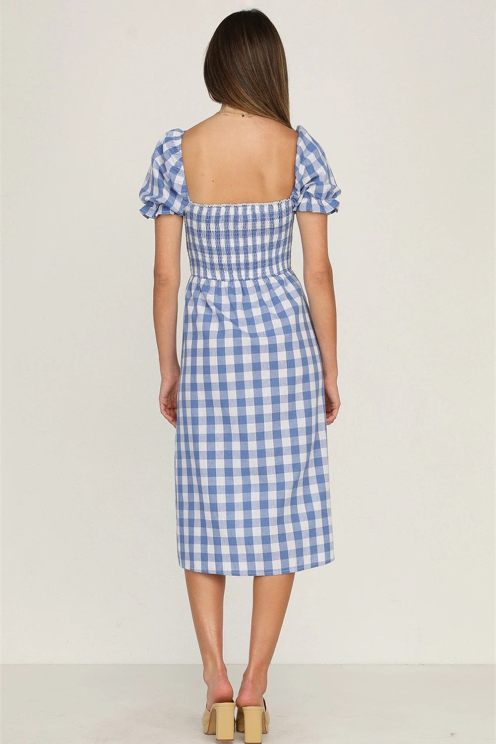 Full Size Slit Plaid Short Sleeve Midi Dress-Angel Casuals