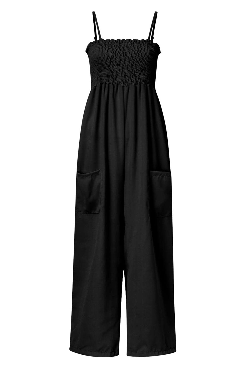 Smocked Spaghetti Strap Wide Leg Jumpsuit-Angel Casuals