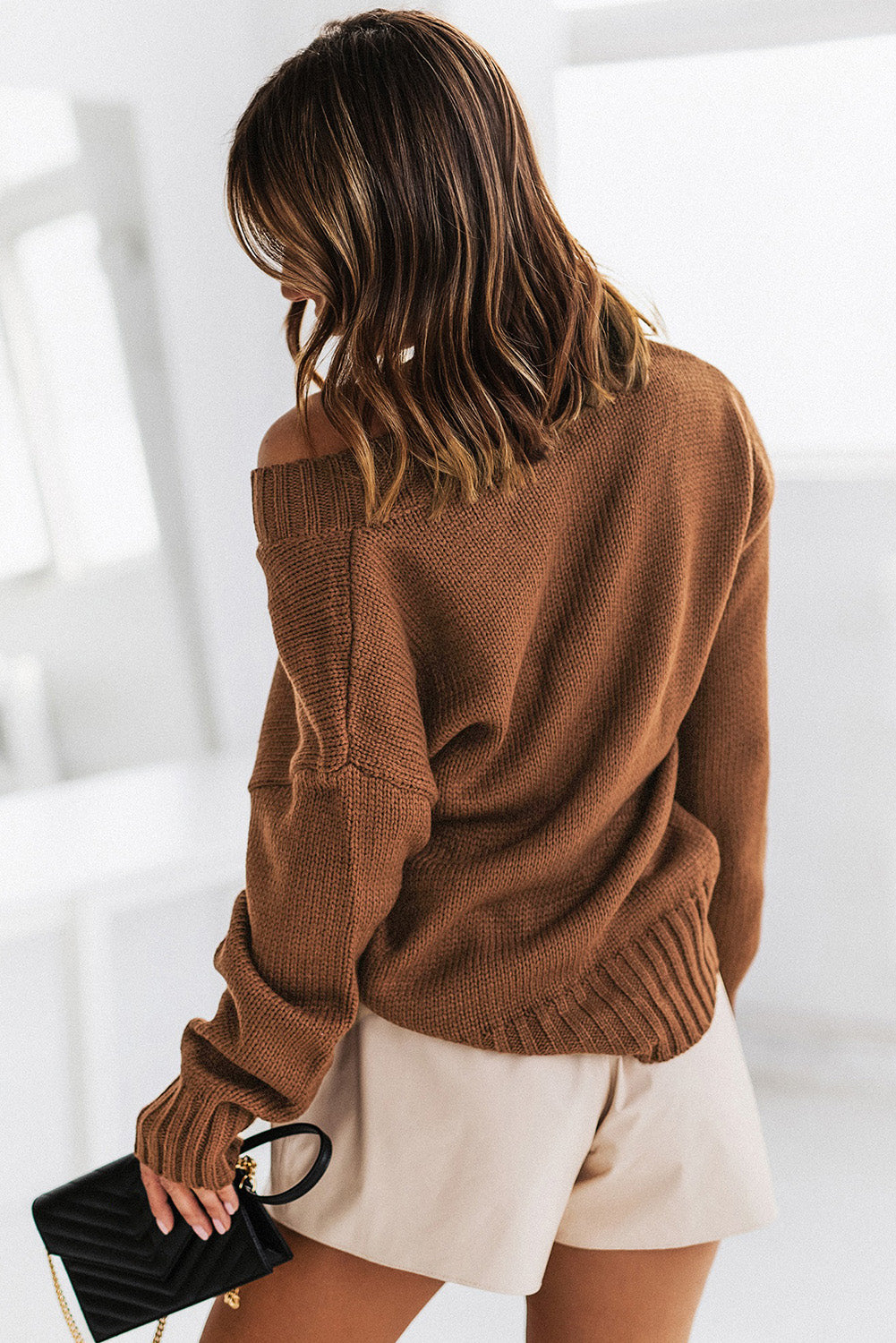 V-Neck Dropped Shoulder Sweater-Angel Casuals