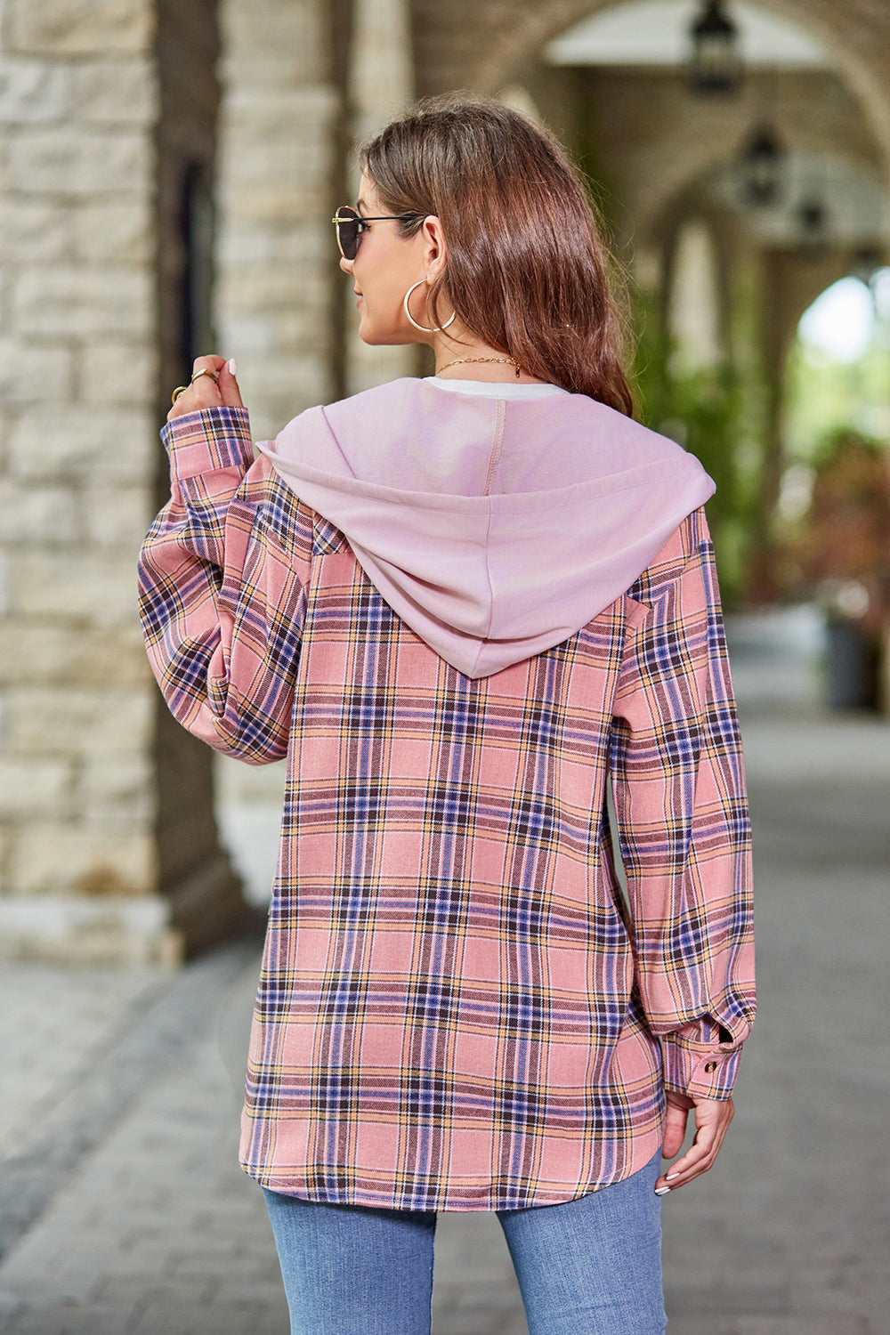 Mandy Plaid Long Sleeve Hooded Jacket-Angel Casuals