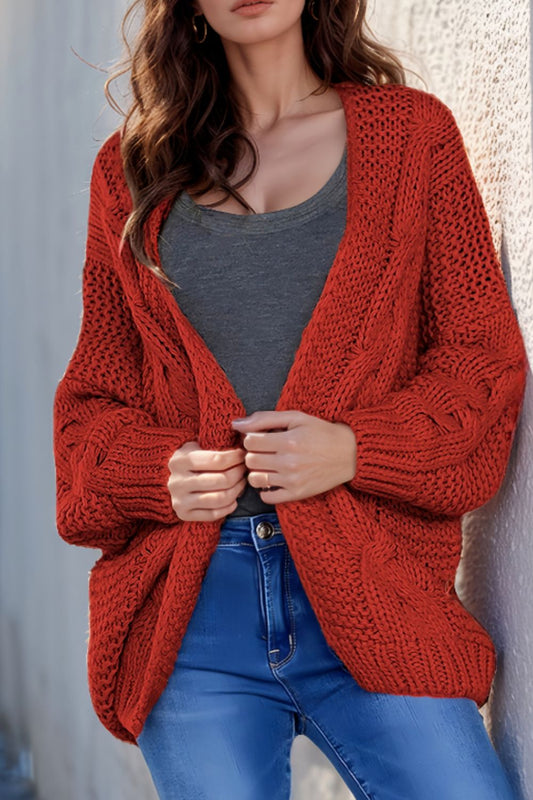 Cable-Knit Open Front Cardigan-Angel Casuals