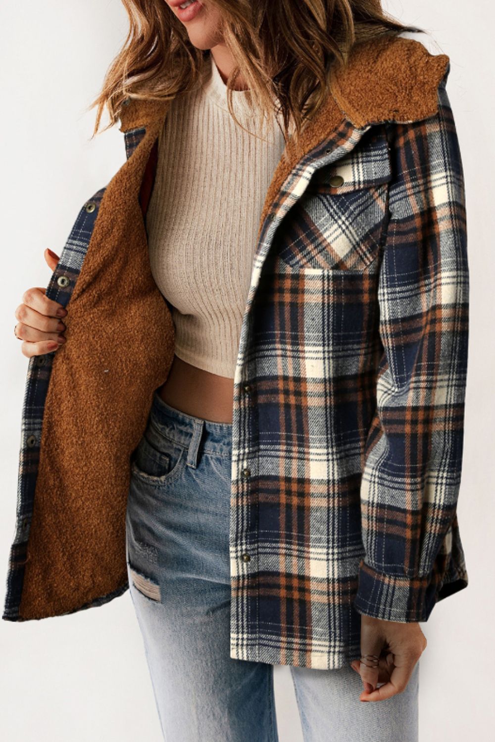 Plaid Button Up Long Sleeve Hooded Jacket-Angel Casuals