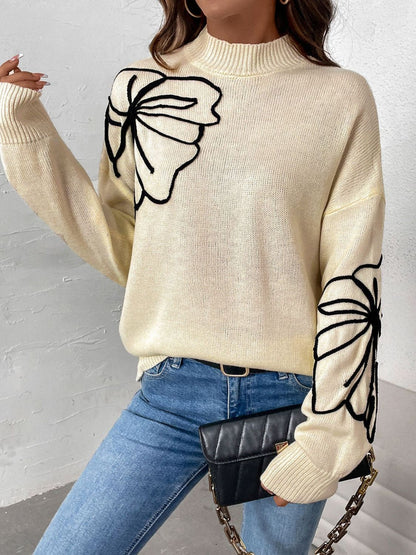 Perfee Mock Neck Dropped Shoulder Long Sleeve Sweater-Angel Casuals