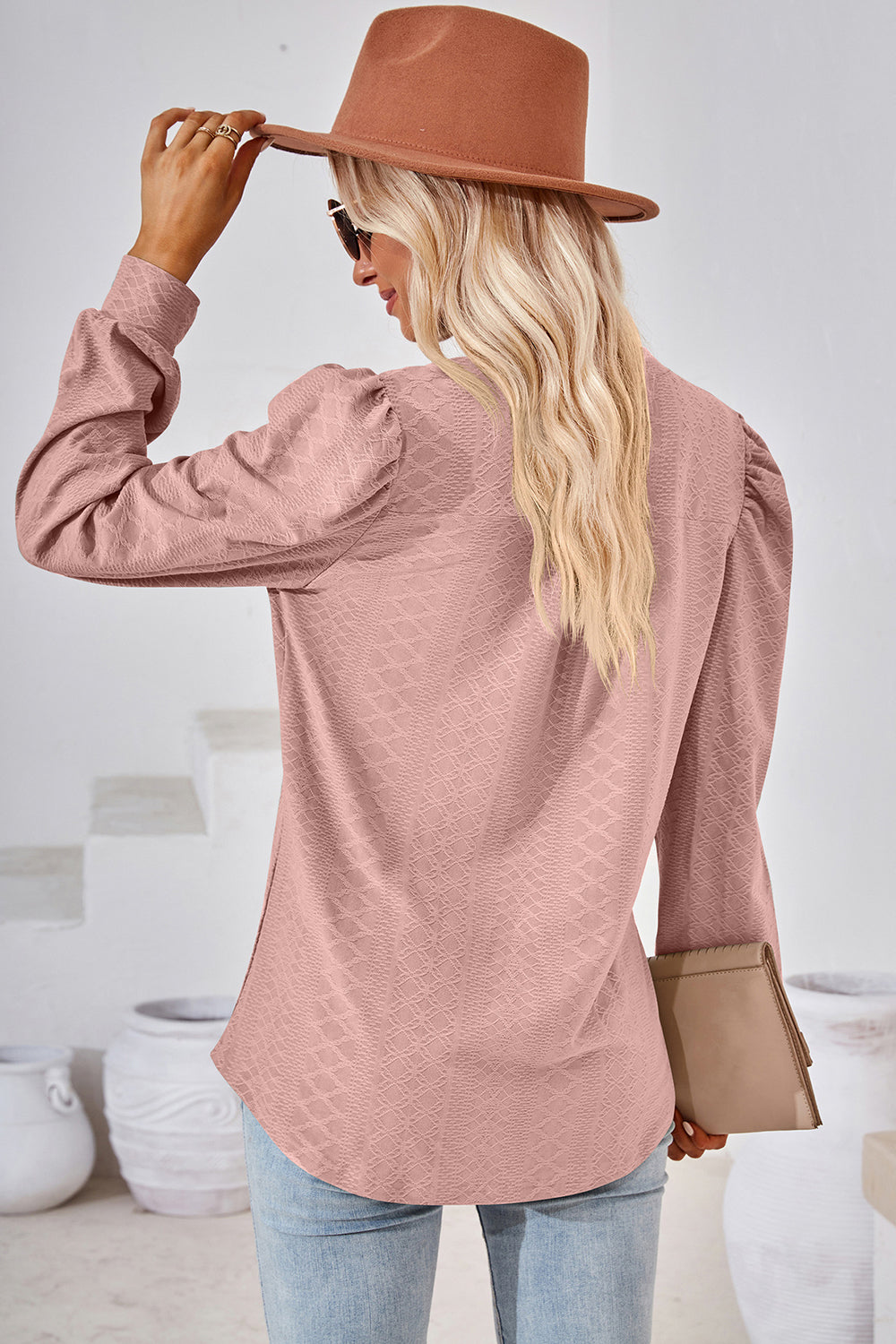 Notched Long Sleeve T-Shirt-Angel Casuals