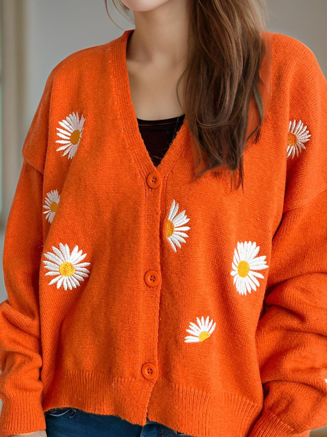 Daisy Button Up V-Neck Cardigan-Angel Casuals