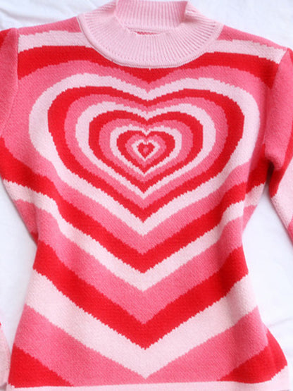 Heart Mock Neck Long Sleeve Sweater-Angel Casuals