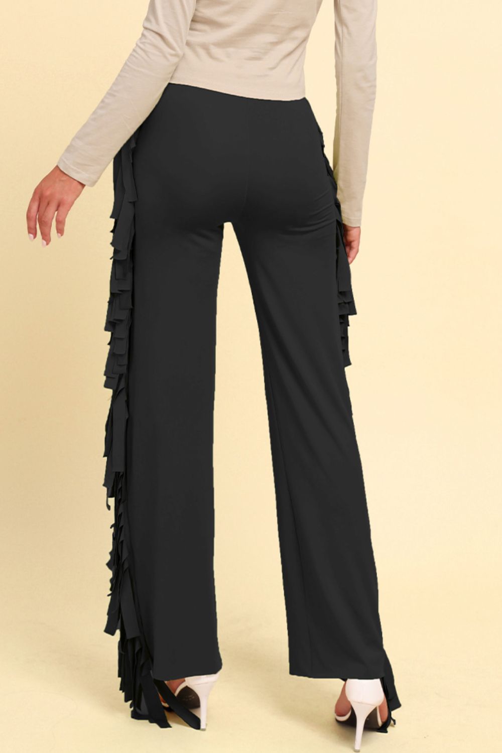 Fringe Trim Wide Leg Pants-Angel Casuals