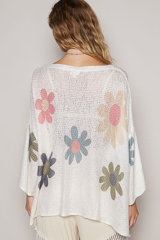 POL Flower Dropped Shoulder Long Sleeve Knit Top-Angel Casuals