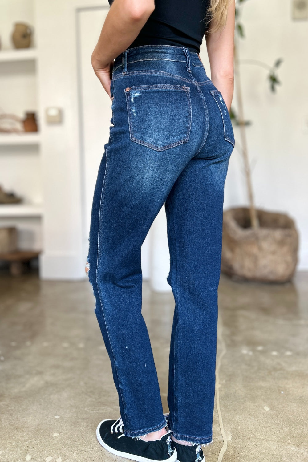 Judy Blue Full Size High Waist Rigid Magic Heavy Destroy Straight Jeans-Angel Casuals