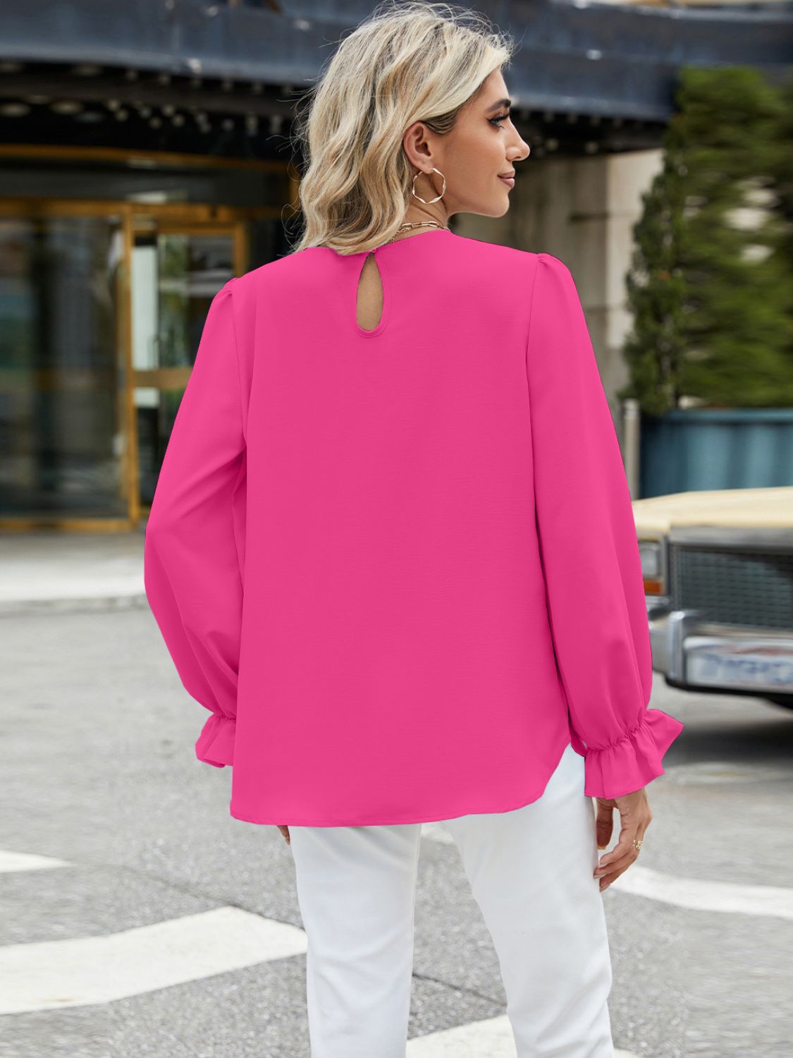 Round Neck Flounce Sleeve Top-Angel Casuals