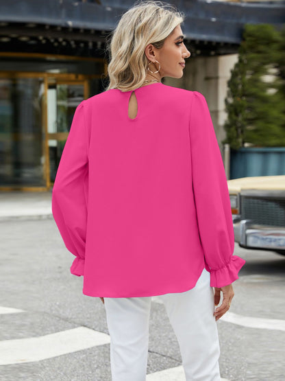 Round Neck Flounce Sleeve Top-Angel Casuals