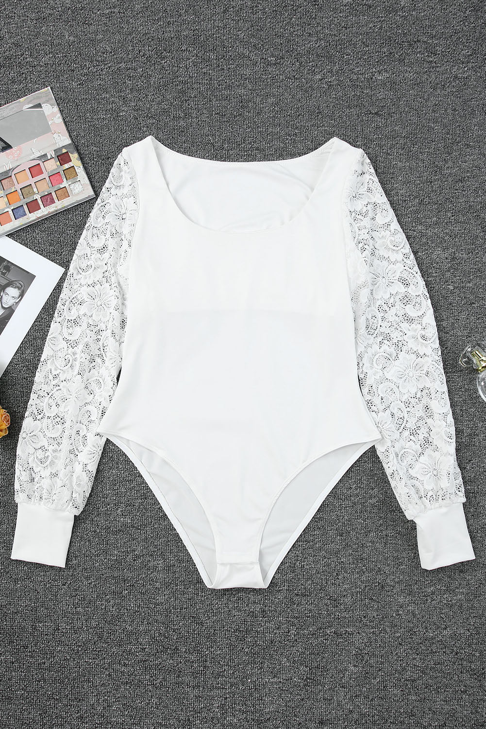 Lace Detail Scoop Neck Long Sleeve Bodysuit-Angel Casuals