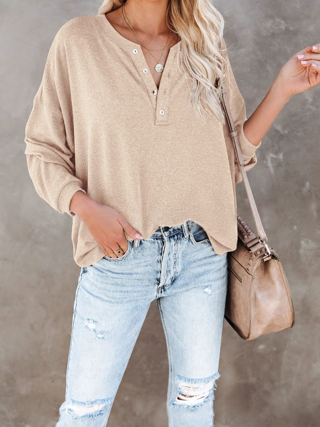 Buttoned Drop Shoulder Top-Angel Casuals