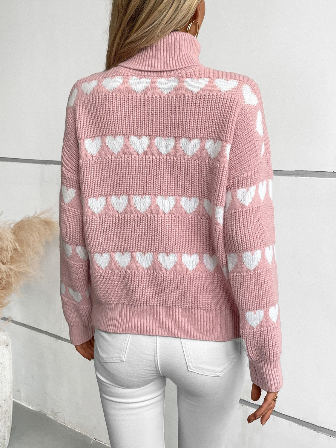 Heart Turtleneck Dropped Shoulder Sweater-Angel Casuals