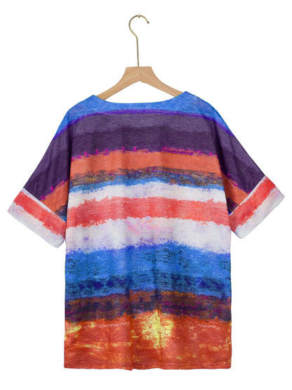 Full Size Color Block Round Neck Half Sleeve T-Shirt-Angel Casuals