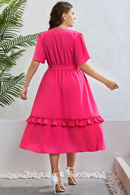 Belted Frill Trim Flutter Sleeve Dress-Angel Casuals